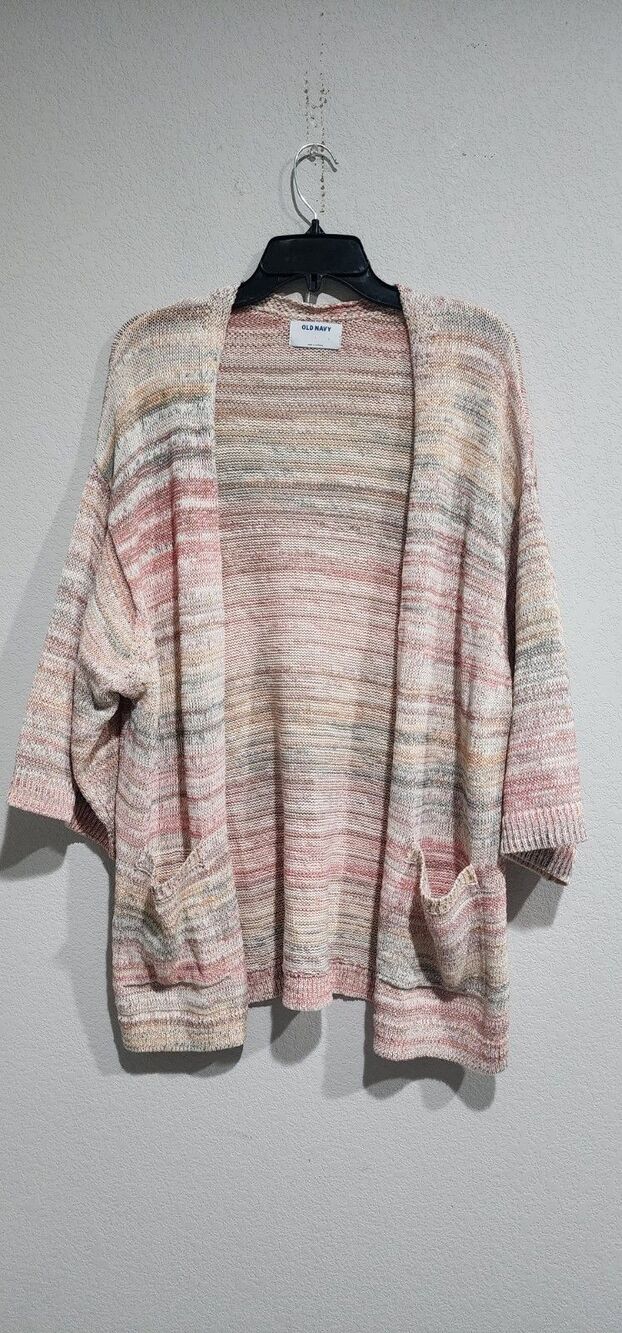 Old Navy Cardigan Knit Sweater Women's Multicolor Pockets Size M 3/4 Sleeves - Picture 2 of 11